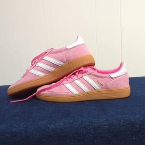 Adidas Pink Suede Sneakers with White Stripes